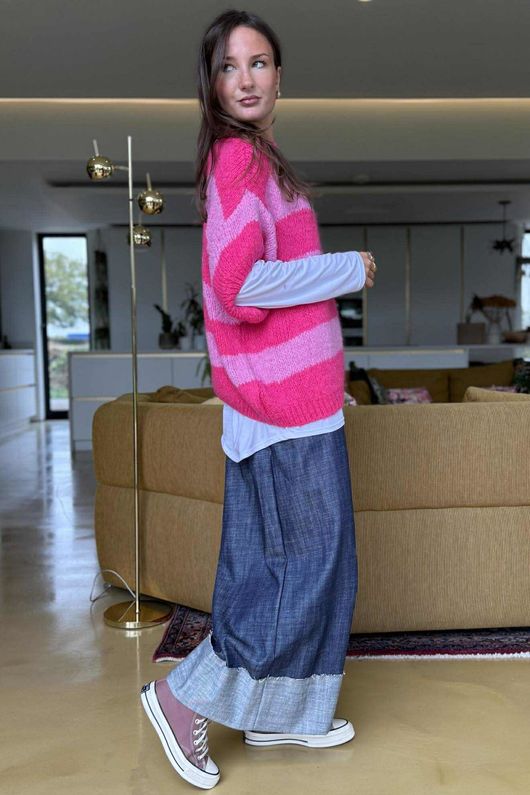  Big Softie Block Stripe Cap Sleeve Knit Top Bubblegum /15=